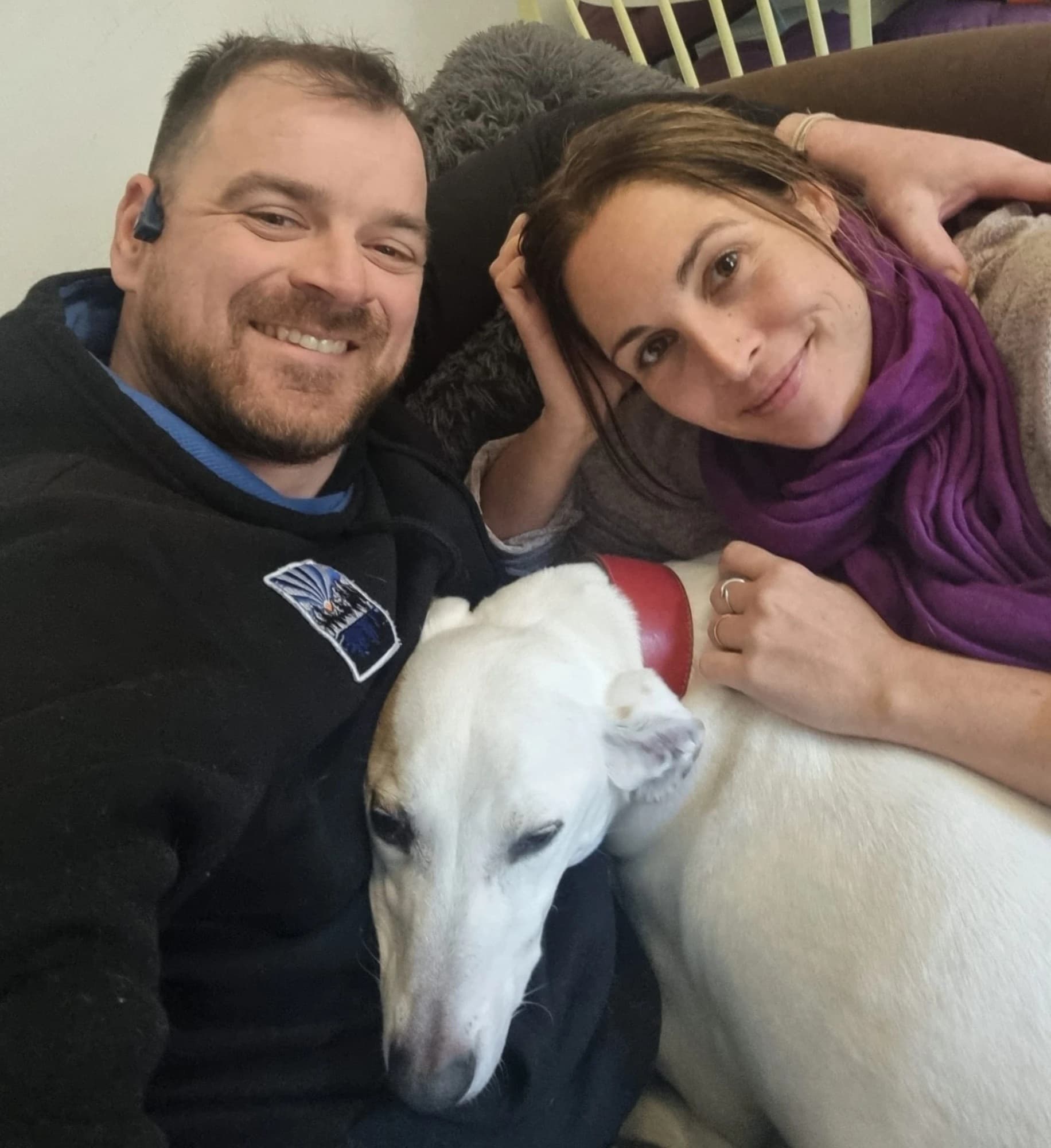 Ben and Em at home with one of their dogs